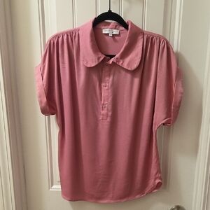 Taylor Tillman Pink Collared Short Sleeve Blouse